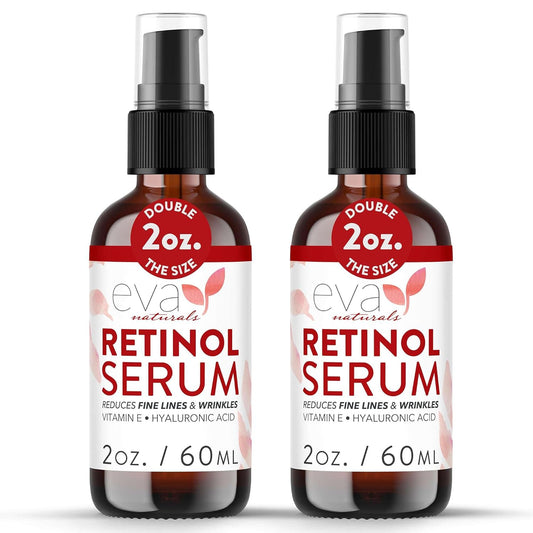 Retinol Serum by Eva Naturals - 2.5% Retinol Serum for Face with Hyaluronic Acid, Vitamin E & Organic Aloe - Retinol Face Serum that Reduce Wrinkles, Fine Lines & Dark Spots - Anti Aging Serum, 2 Pack