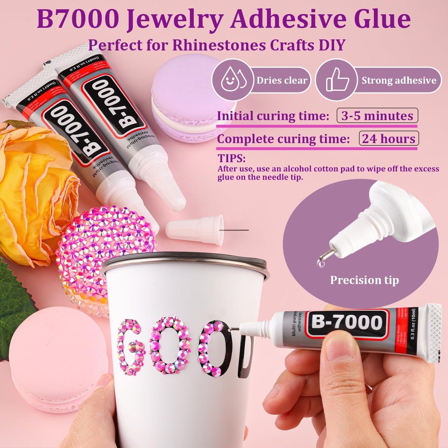 30000Pcs Resin Rhinestones for Bedazzling with Tweezers, Hot Pink AB Rhinestones for Crafting with B7000 Jewelry Glue for DIY Crafts Clothing Tumblers Shoes Fabric Nail Art