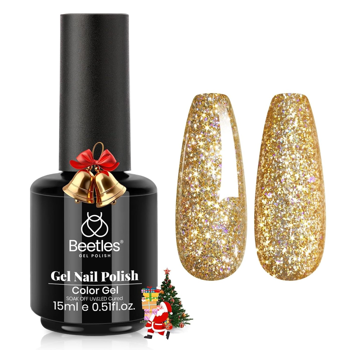Beetles Glitter Gel Nail Polish – Starlit Gold Sparkling Glitter Reflective Purple Gel Polish 15ml UV/LED Soak Off Long Lasting Nail Art Home DIY Salon
