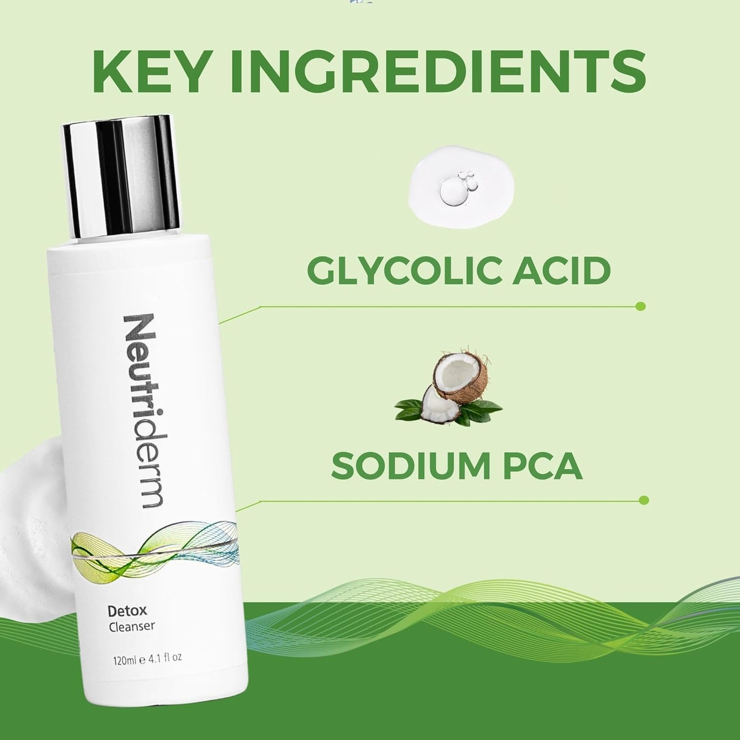 NEUTRIDERM Detox Gentle Exfoliating Face Wash – Glycolic Acid Gel Cleanser for Acne-Prone, Oily & Combination Skin – Deep Cleanser, Pore Refining, Waterproof Makeup Remover – 120ml (4.1 fl oz)