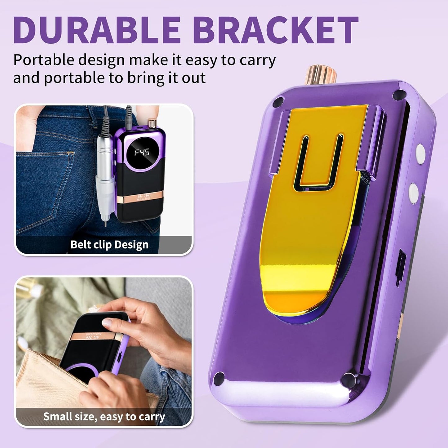 Electric Nail Drill Professional Kit - 45000RPM Electric Nail File Efile Portable Nail Drill Cordless with Bits & Base,E File Machine Nail Grinder for Women (Purple)