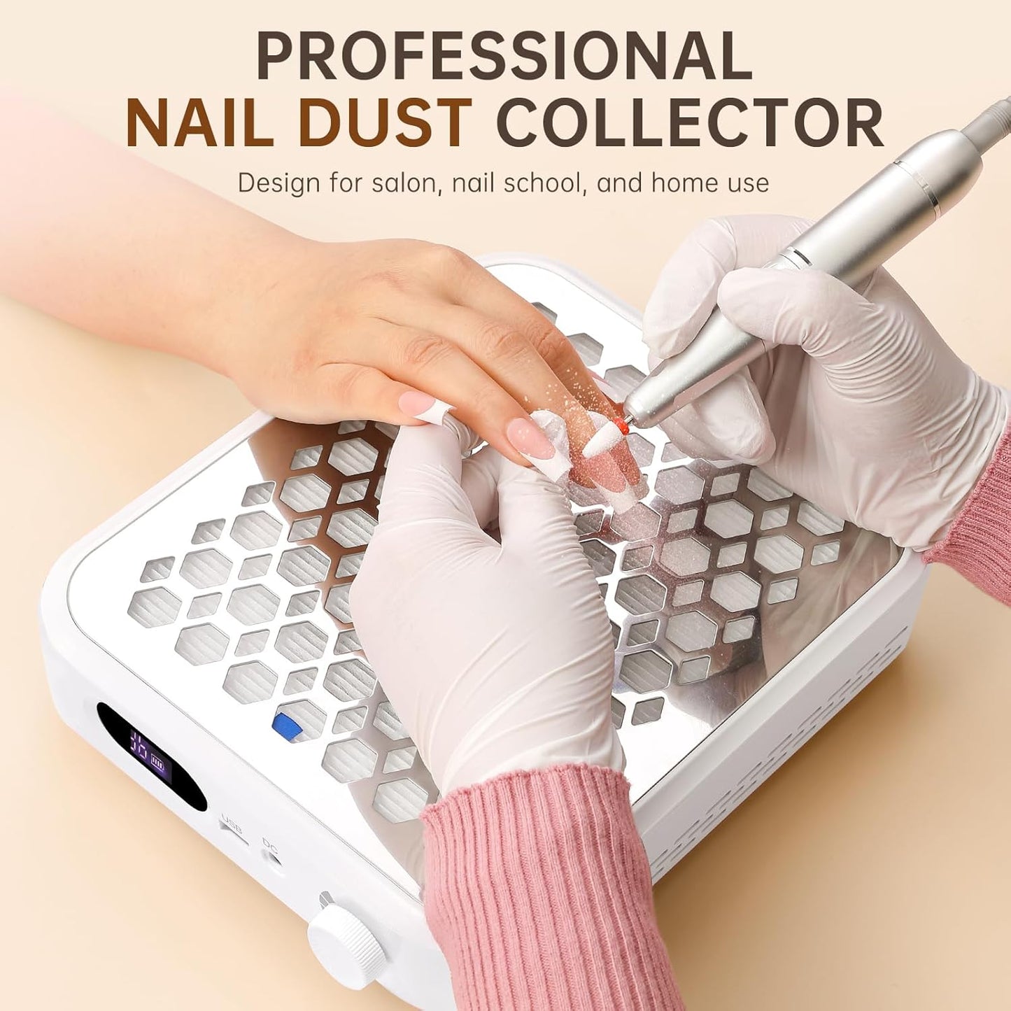 Nail Dust Collector, Rechargeable Dust Collector Nail Tech, Powerful Vacuum Fan Vent Dust Collector Extractor Dust Suction Machine for Acrylic Nails Polishing, Nail Salon&Home