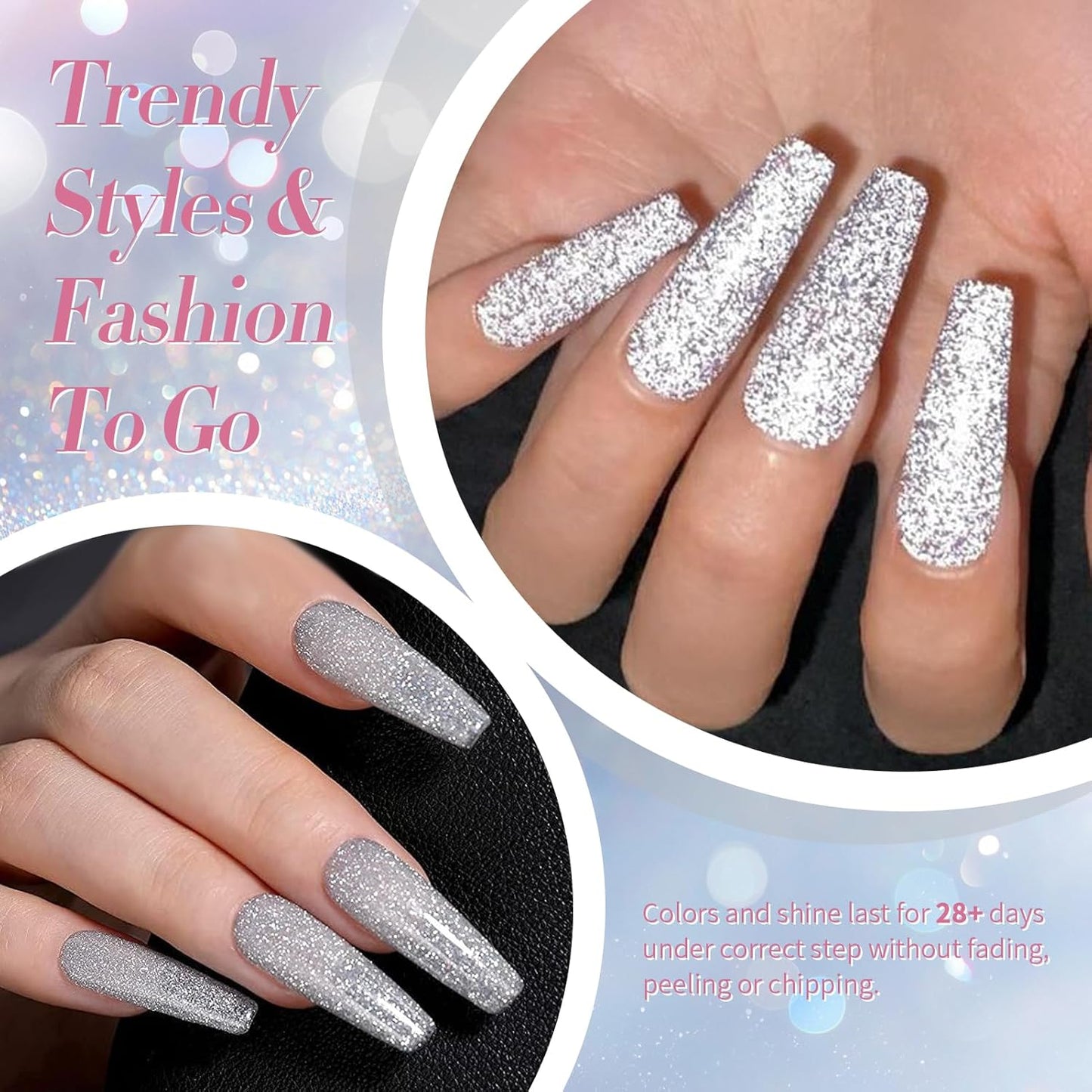 Born Pretty Reflective Glitter Gel Nail Polish, 6 Colors Holographic Gel Polish Long Lasting Sparkly Shiny Nail Polish U V Set for Manicure and Nail Art, DIY at Home, Salon-Quality 7ml