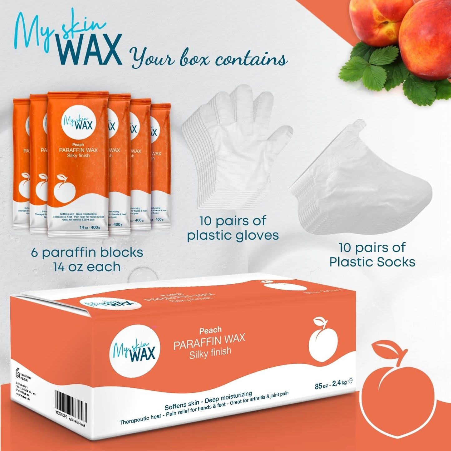 Paraffin Wax Refills Maxi Pack for Hands and Feet Bath – 6 Large Blocks 5.25 lb Peach Scent, Moisturizing Non-Greasy Wax for Arthritis Relief, Pedicure, Home Spa