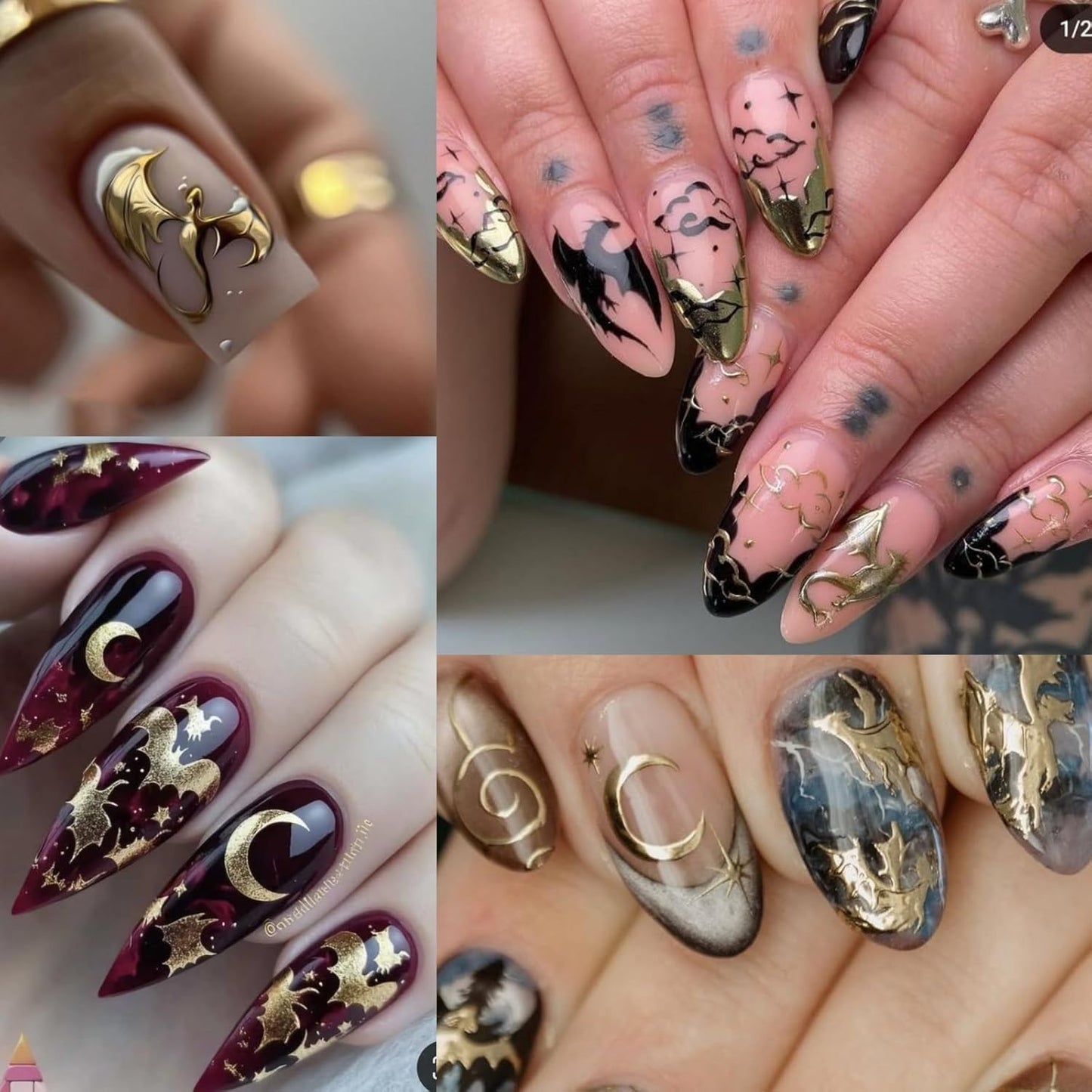 6 Sheets Halloween Nail Stickers Metal Flying Dragon Glitter Bat Nail Art Stickers Decals 3D Self Adhesive Nail Decals Glitter Bat Designs Nail Art Supplies Halloween Stickers for Nails for Women DIY