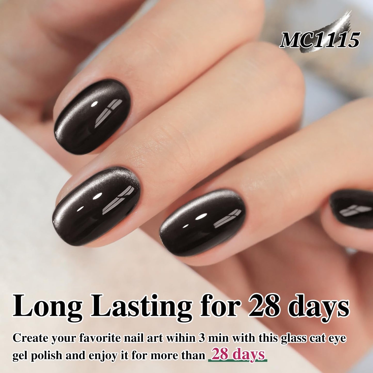 Double Rhythm Jelly Glass Cat Eye Gel Polish with Magnet 15ML Holographic Glitter Shimmer Translucent Sheer Color Magnetic Nail Polish Salon DIY at Home (Jelly Black-MC1115)