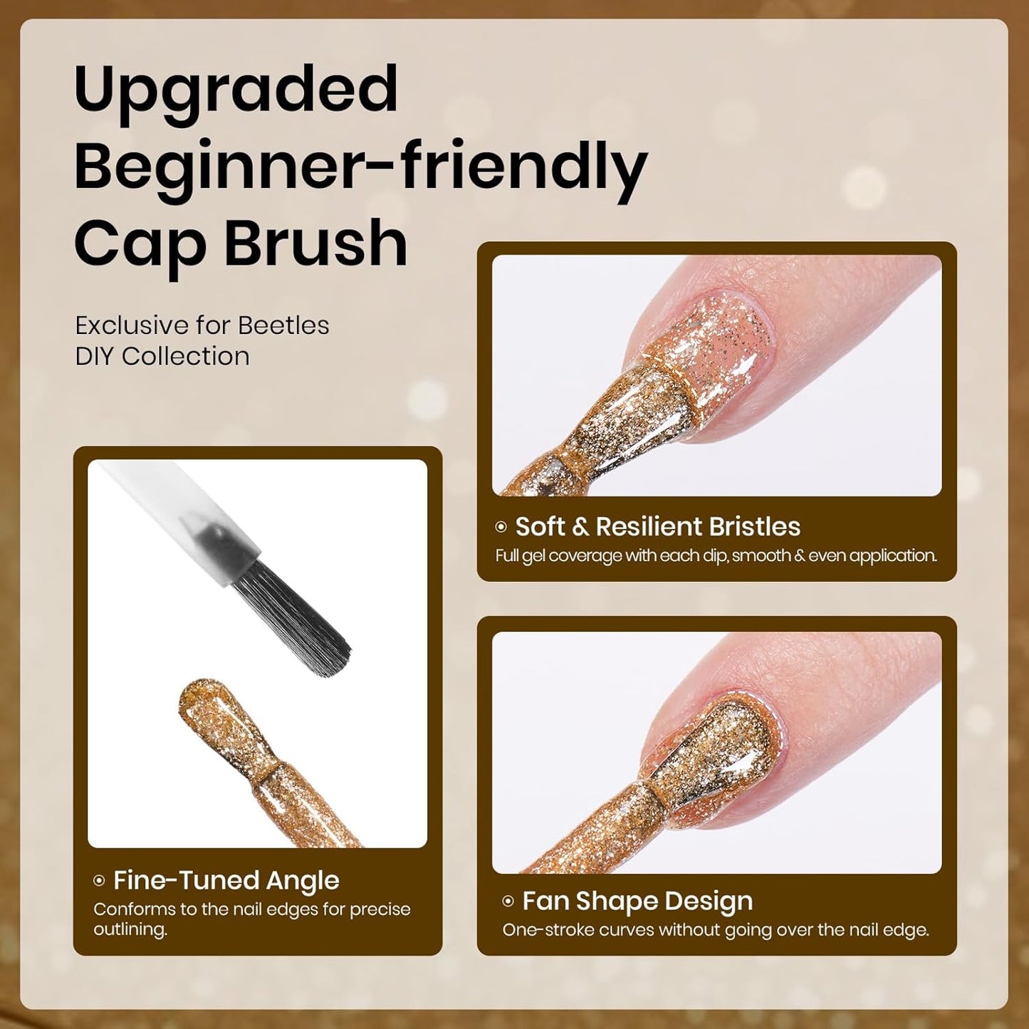 Beetles Gold Glitter Gel Polish, 1pc 9ml Gold Shimmer Sparkly Nail Polish Long-Lasting Soak Off U V LED Shiny Champagne Gel Nails Salon-quality Gift for Women Girls