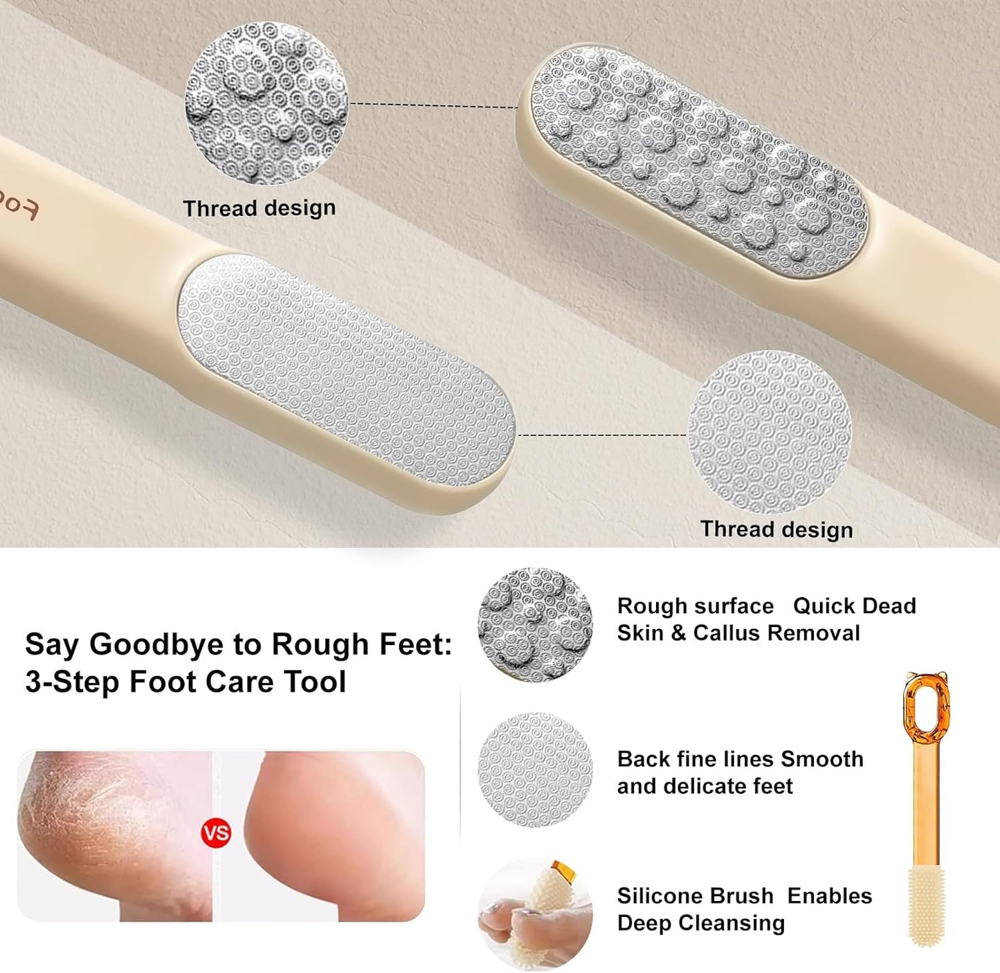 Double-Sided Stainless Steel Foot File & Callus Remover, Professional Pedicure Tool for Dry & Wet Feet, Hard Skin & Corn Remover with Threaded Design, Orange