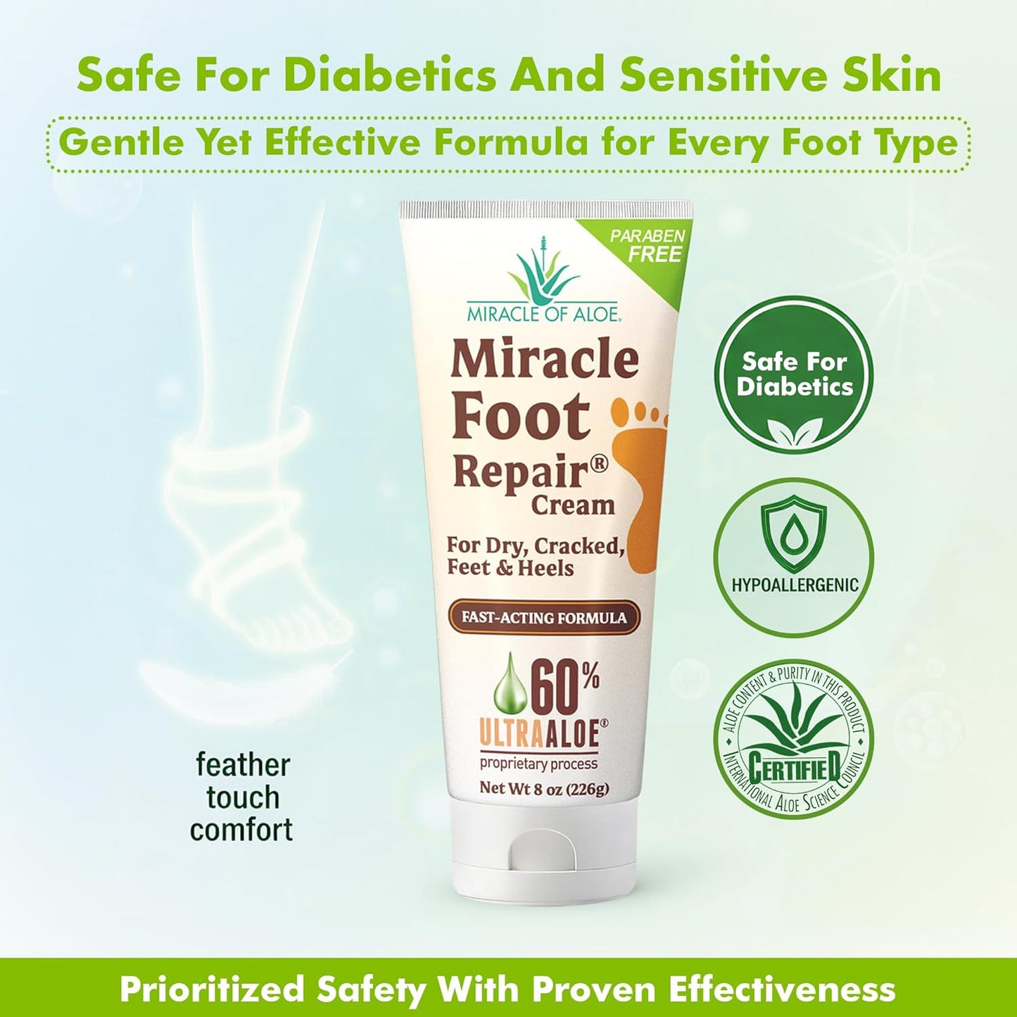 Miracle Foot Repair Cream (8 oz / 3-Pack) Repairs Dry Cracked Heels and Feet, 60% Pure UltraAloe Moisturizes, Softens, and Repairs