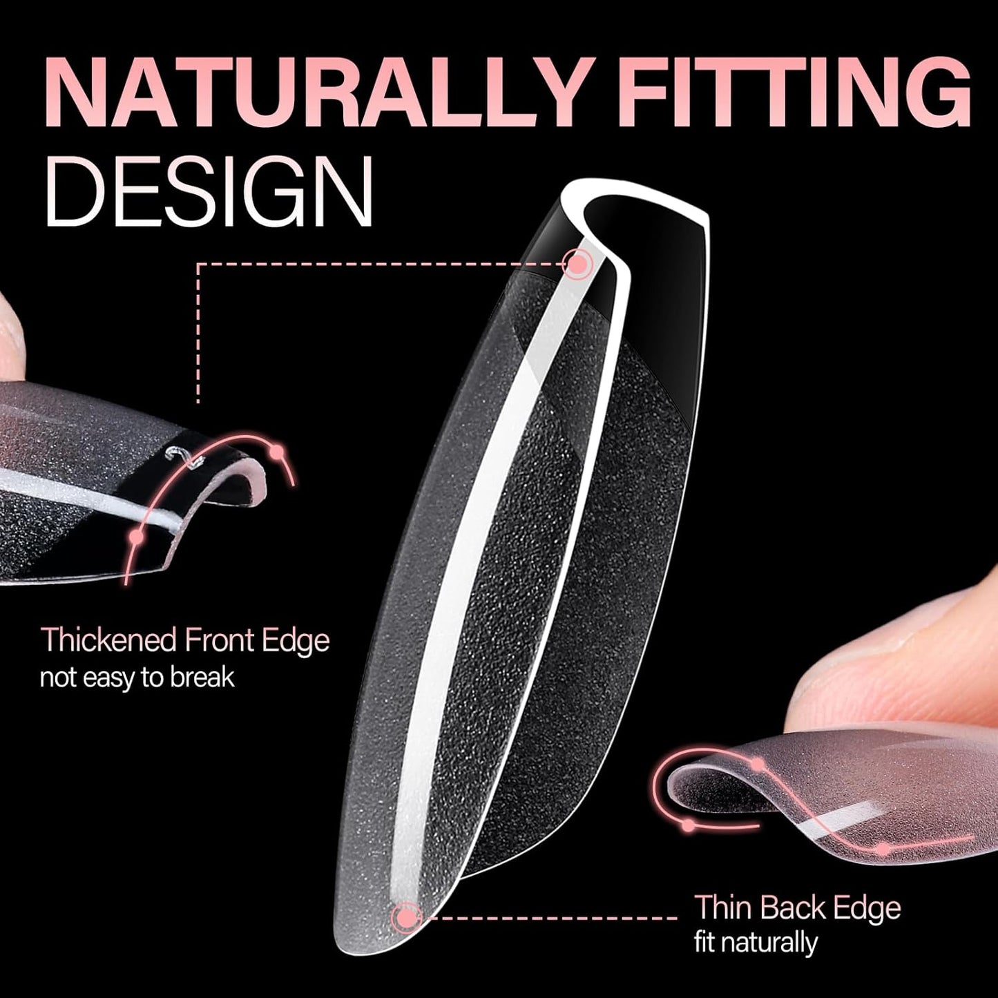 AILLSA Short Coffin Nail Tips Clear Gelly Nails Tip Half Matte Full Cover Tips Acrylic Pre-Filed Press on Fake Nail Tips for Nail Extension Home DIY Manicure 216PCS 12Sizes