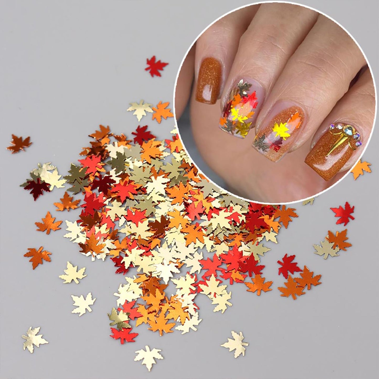 Thanksgiving Glitters Nails Sequins Fall Nail Glitter Sequins Autumn Maple Leaf Flakes Design Nails Charms Holographic Mixed Color 3D Confetti Nails Glitter for Women