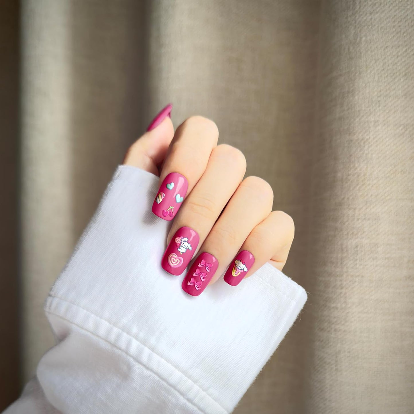 4 Sheets of 3D Nail Stickers - 274 Cute Nail Decals - Embossed Nail Stickers for Kids | Kawaii Theme - Stars, Hearts, Bunny, Pink Bear, Puppy, Cats | Glow in The Dark