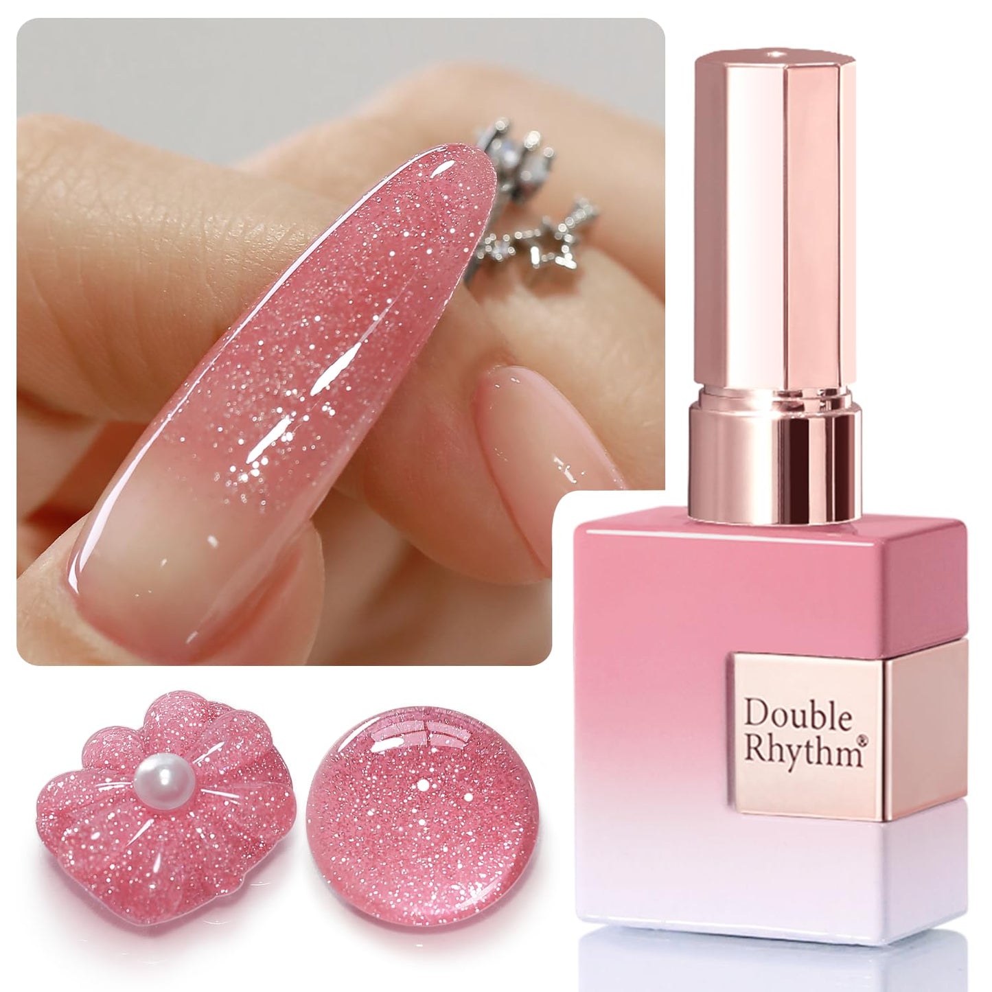 Double Rhythm 0.5Oz Glitter Gel Polish Shimmer Reflective Color for Nail Art Salon DIY Soak Off 15ml Nail Lamp Gel Polish at Home (Light Pink-B1173)