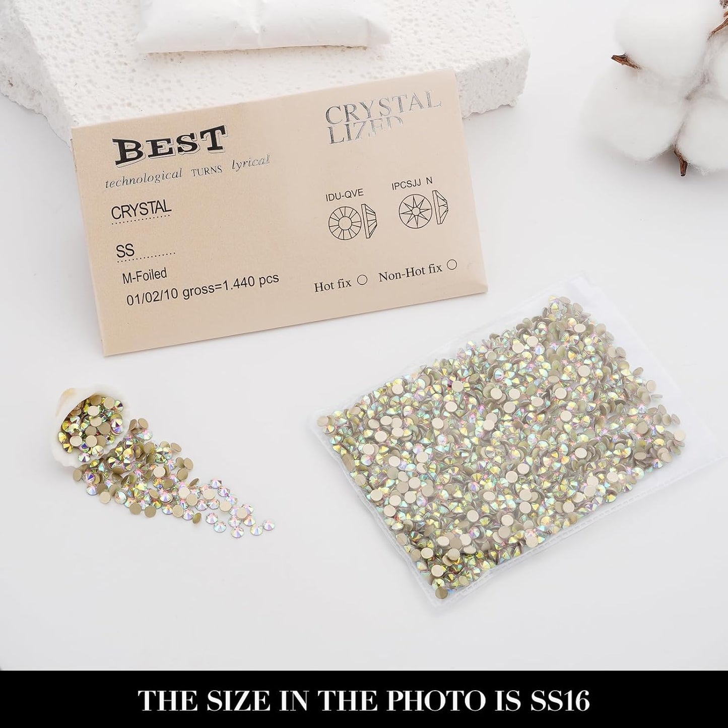 Novani Crystal AB Rhinestones 1440pcs Flat Back Round Rhinestone Style 2088 Sparkly Crystal Gemstones for Nail Art and Crafting SS16,3.8-4.0mm