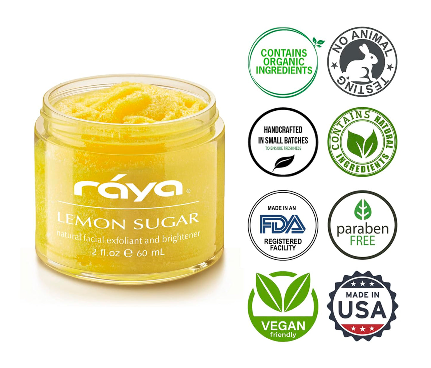 RAYA Lemon Sugar Facial Scrub (157) | Organic and Natural Exfoliating Scrub for Dry Skin | Brightens and Smooths Complexion