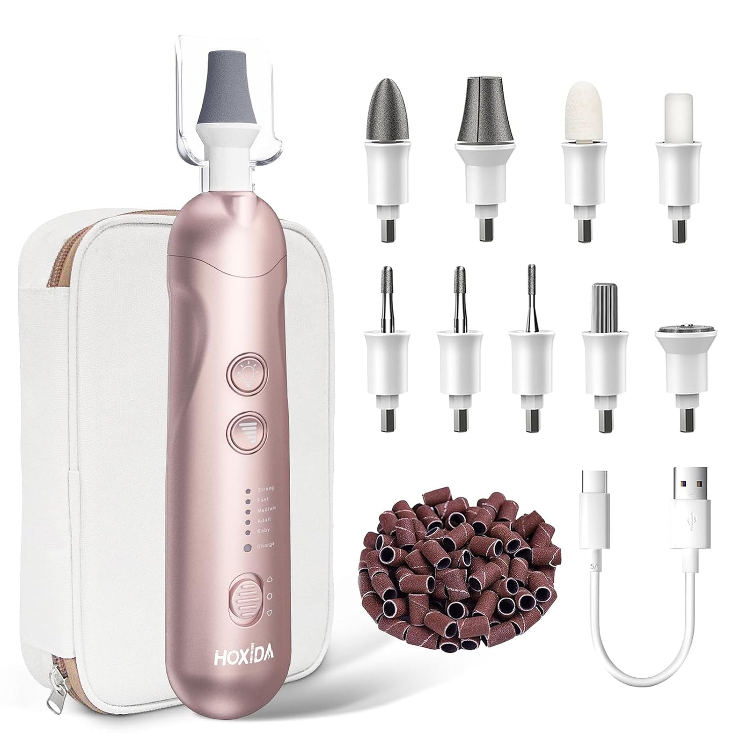 Manicure Pedicure Kit with Case, Professional Nail Grinder for Senior Thick Toenail, Cordless Electric Nail File, 5 Speeds Pedicure Tools for feet Callus Remover, Nail Drill for Women Hand Feet Care