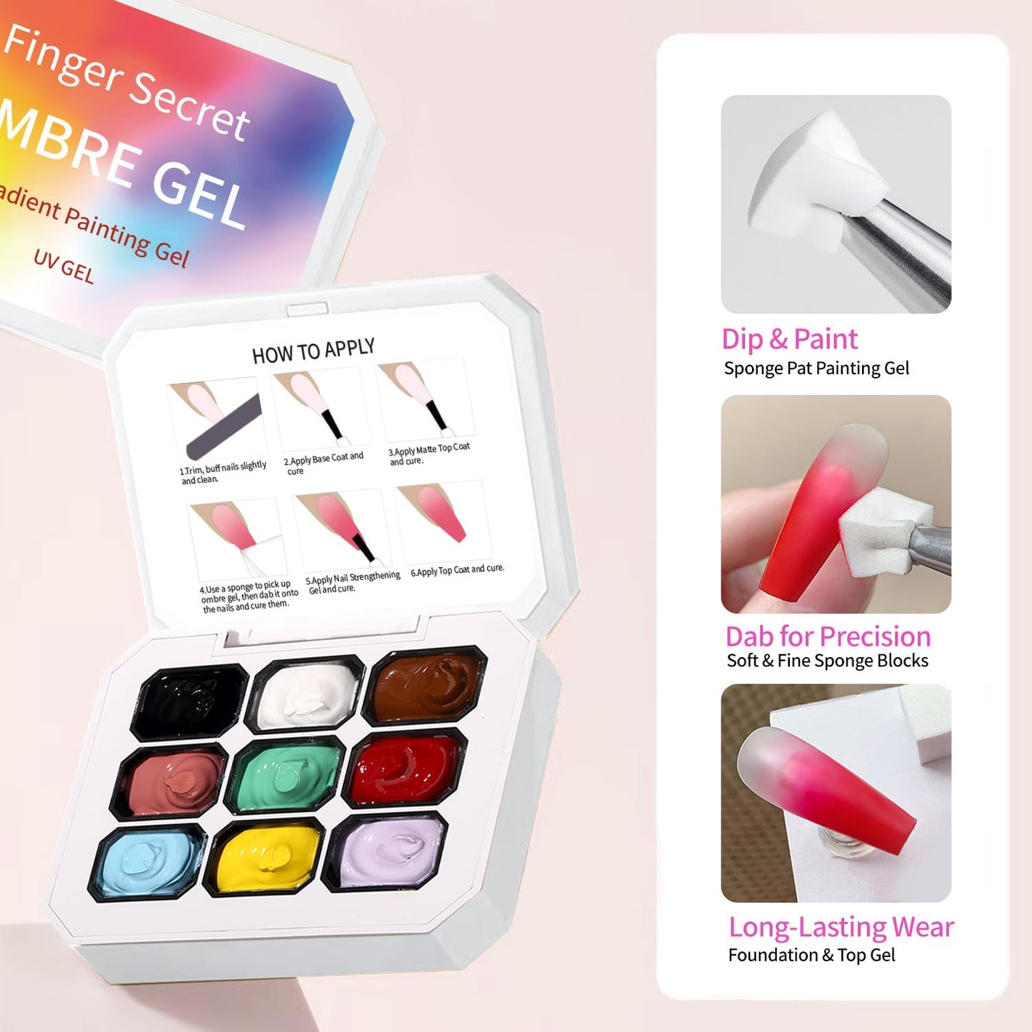 Ombre Gel Polish Nail Sponges for Ombre 9 Series Colorful Blush Effect Gradient painting gel ombre & pat paint for nails Multistyle French Manicure Nail Art DIY Home (A6, 1)