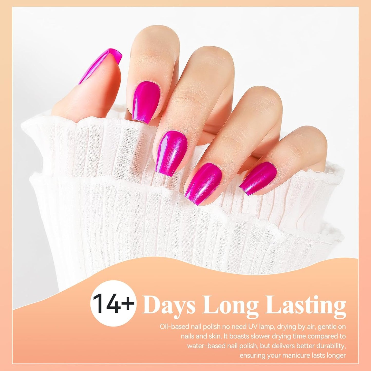 Nail Polish Quick Dry, Rose Hot Pink Nail Lacquer Nail Art Polish Non-Gel Air Fast Drying, Shimmer Pink Nail Pigment High Coverage Fingernail Concealer Polish, 1PC 12ML Long Wear