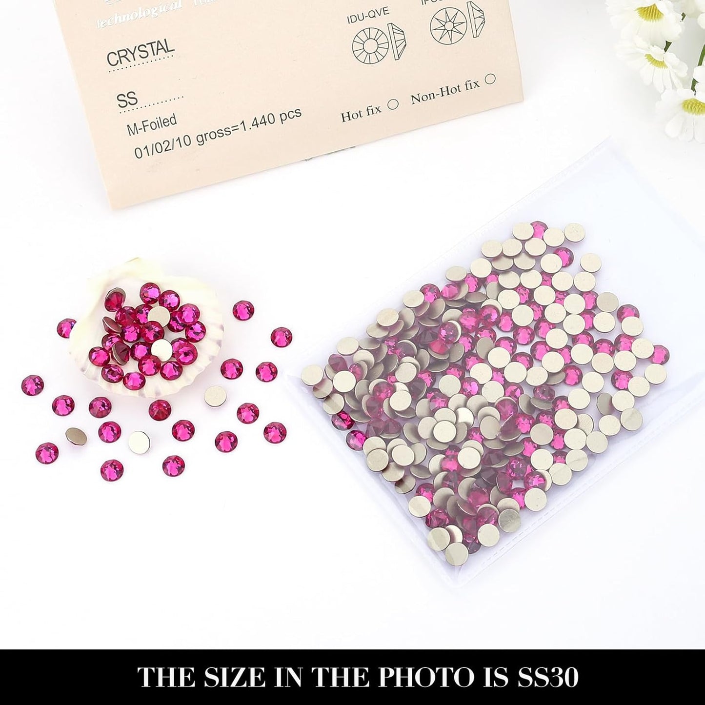Novani Fuchsia Rhinestones 288pcs Flat Back Round Rhinestone Style 2088 Sparkly Crystal Gemstones for Nail Art and Crafting SS30,6.4-6.6mm