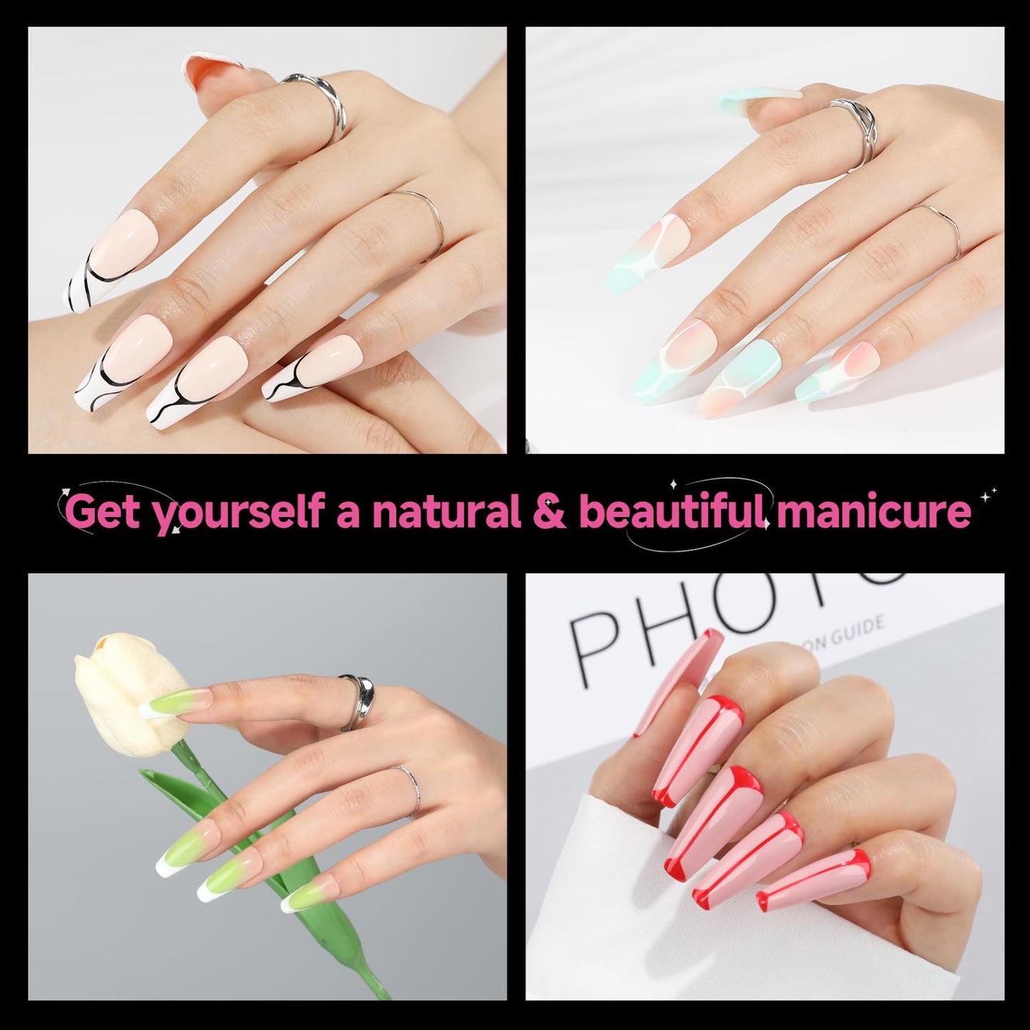 UNA GELLA Long Coffin Nail Tips, 312Pcs Gel Nails Tips Coffin Pre-Shape, Half Matte Full Cover Clear False Fake Nails for Nail Extension DIY Art Salon 12 Sizes