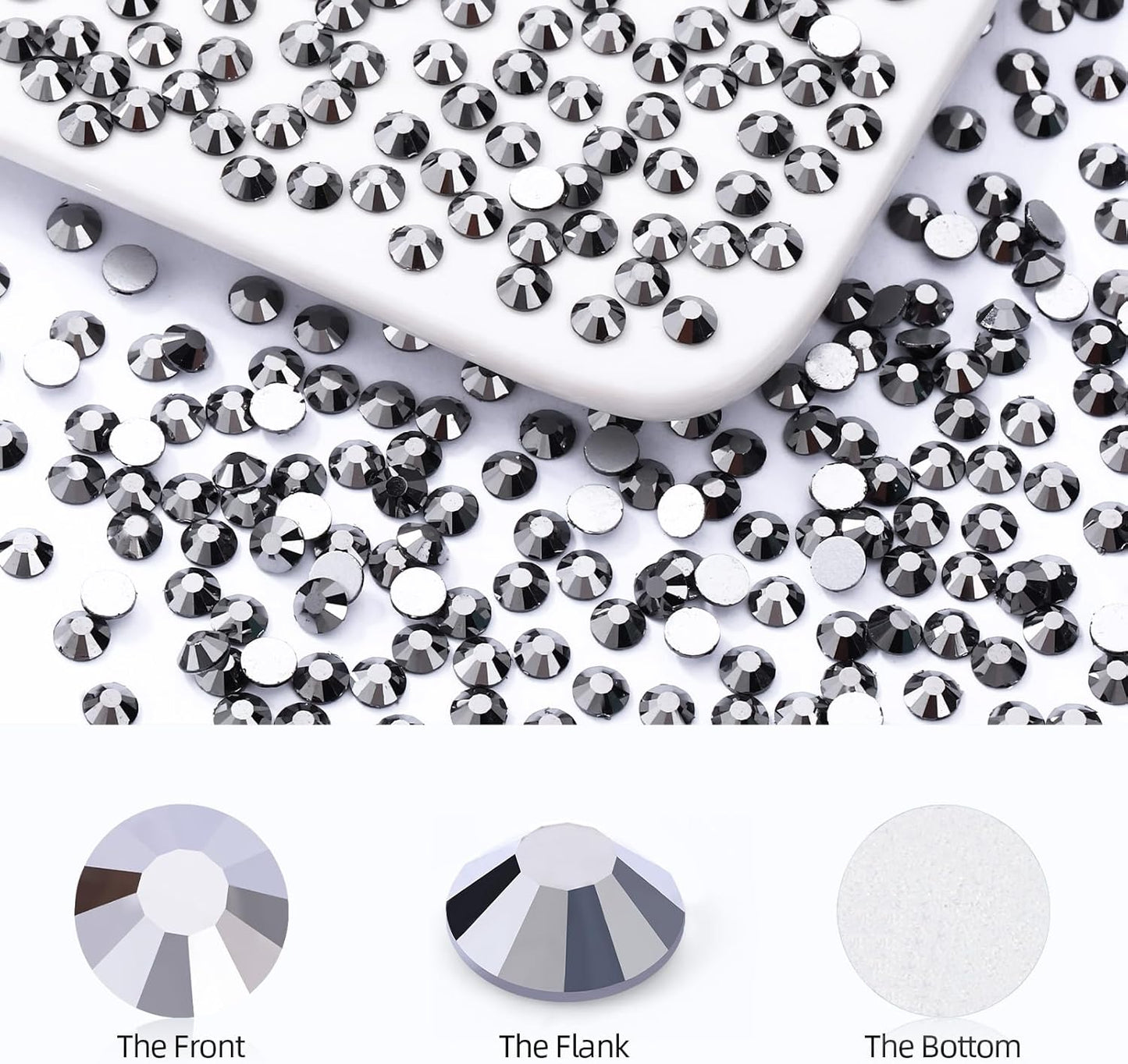 Black Hematite Flatback Rhinestones, Glass Rhinestones for Nail Art and Craft, Glue Fix, Loose Crystal Gemstones(Black Hematite, SS10, 1440pcs, 2.7-2.8mm)