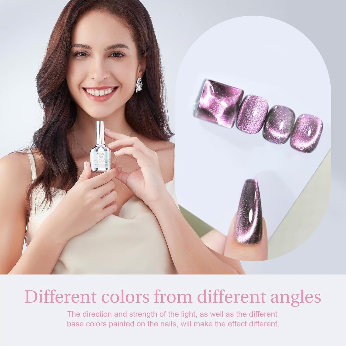 Cat Eye Gel Nail Polish with Magnet Stick, 15ml Glitter Holographic Nail Polish, Magnetic Effect Gel for Home DIY Manicure Gift, Exotic Berry