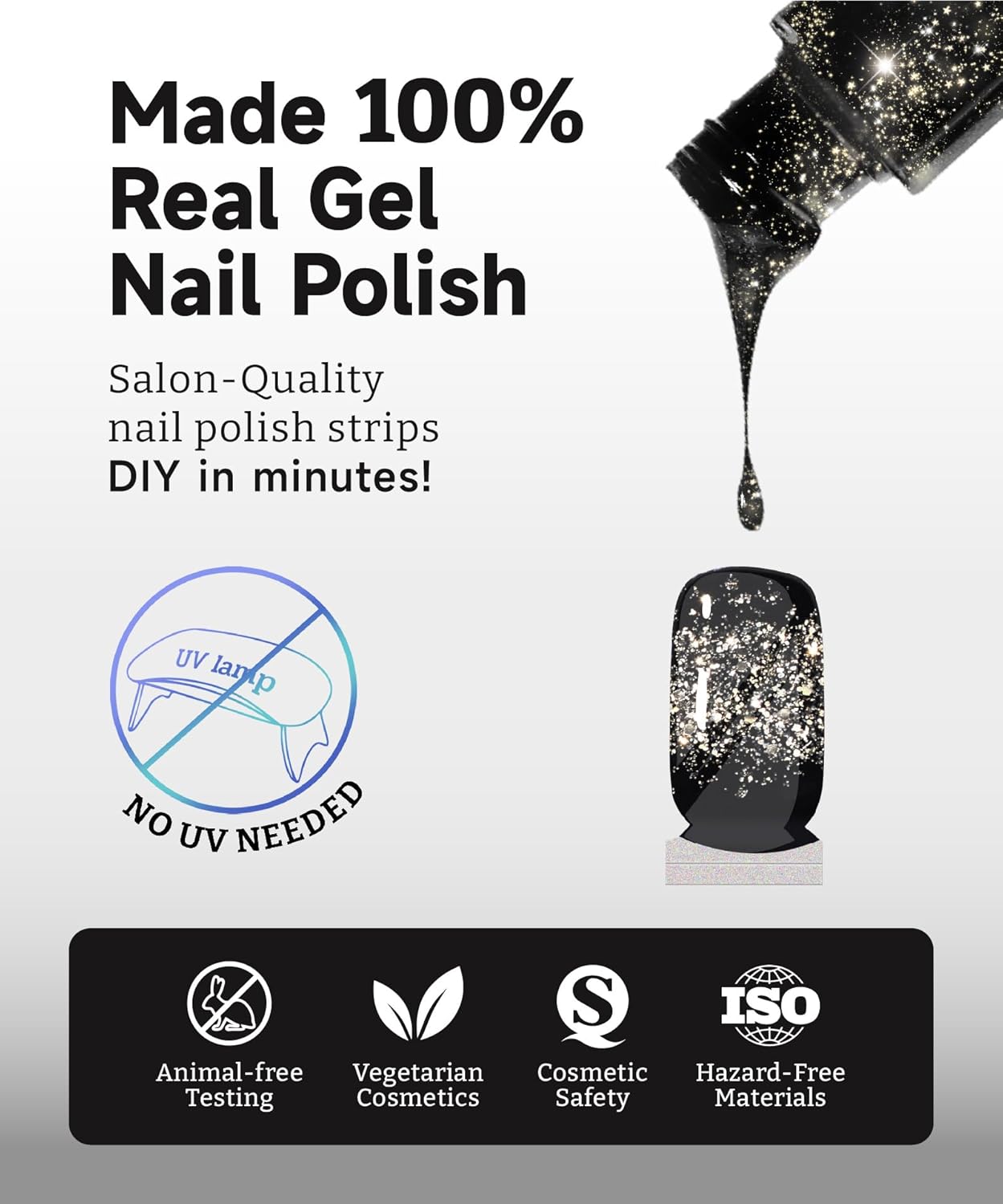 Glitter Nail Polish Strips, 32 Pcs Salon Quality Gel Nail Stickers, Long Lasting Wraps Easy to Use & Remove (Glitter Pale Red)