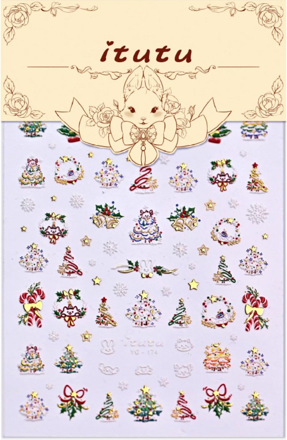 Christmas Nail Stickers for Nail Art Christmas Tree Wreath Bell Candy Glitter Gold Nail Art Stickers 5D Embossed Winter Nail Decals 3D Self-Adhesive Nails Supply Manicure Sliders for Nails Decoration