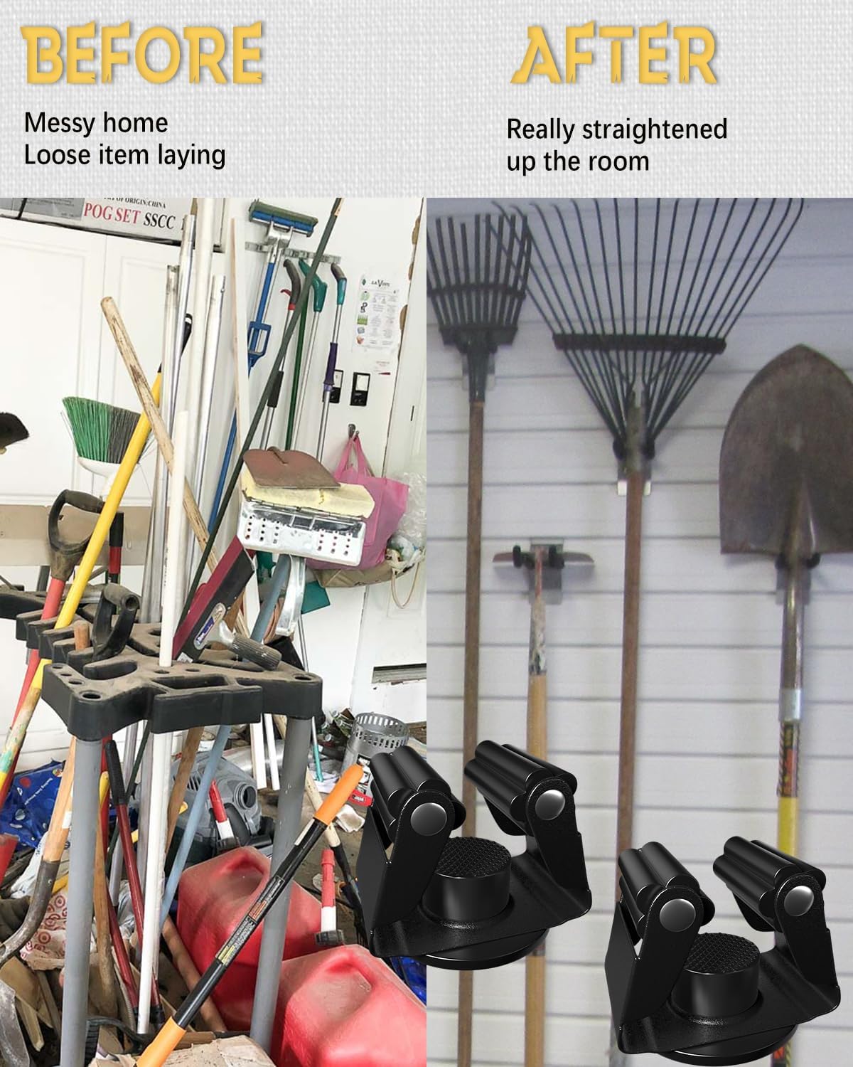 Mop Holder Magnetic, Black Steel Broom Hanger Magnetic Holder for Garden Tool, Rack Rake, Shovel Handle, Garage, Kitchen, Laundry Tools Organizer - No Drilling - 4 PCS/Gray…