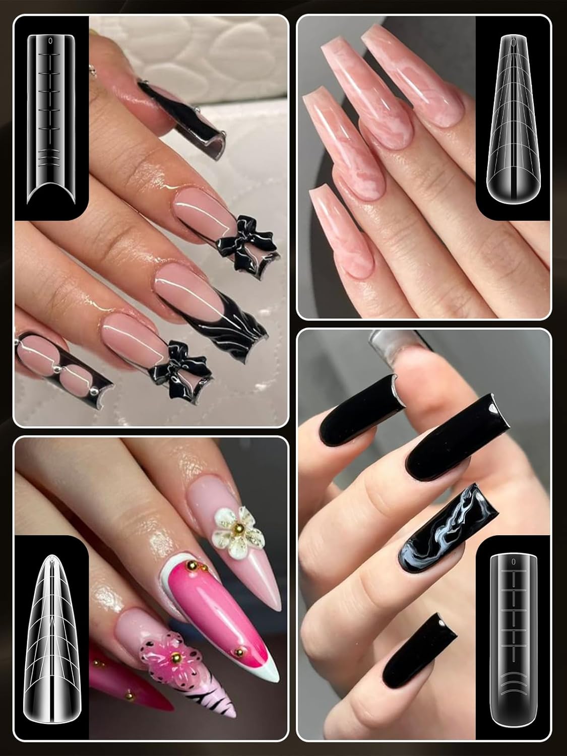 Poly Gel Nail Form Kit, EBANKU 192PCS Reusable Nail Extension Mold Dual Forms with 5Pcs Clips, 75ML Slip Solution, Brush Pen, File & Cuticle Pusher for Beginners, 8 Style 12 Sizes