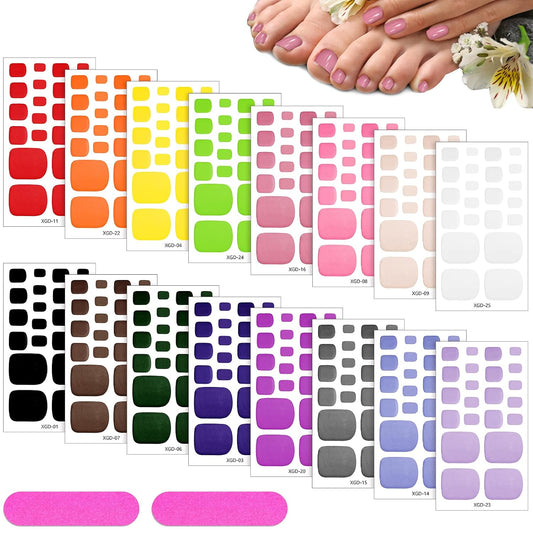 Maitys 352 Pieces 16 Sheets Toenail Polish Stickers Strips Adhesive Toe Nail Wraps Full Wraps Polish Strips DIY Manicure Decal with 2 Pieces Nail Files(Vibrant Color)