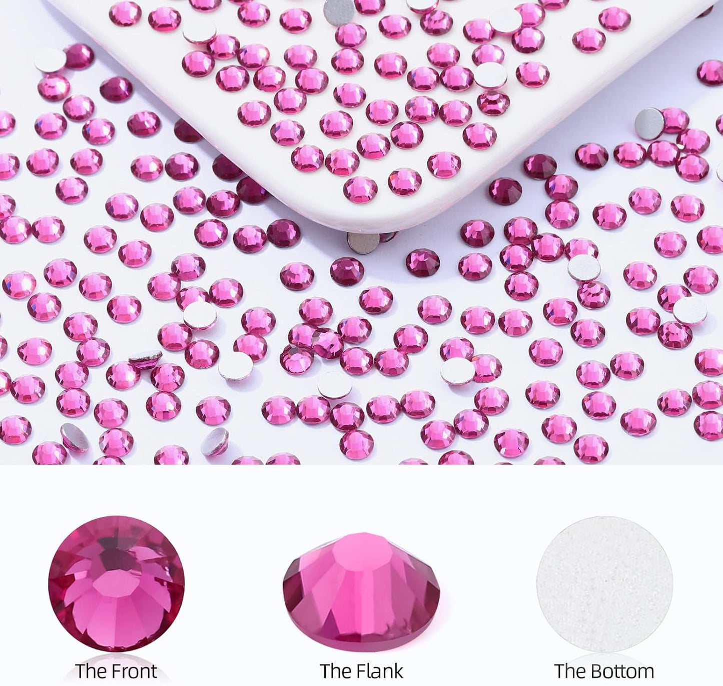 Fuchsia Flatback Rhinestones, Glass Rhinestones for Nail Art and Craft, Glue Fix, Loose Crystal Gemstones(Fuchsia, SS12, 2880pcs, 2.9-3.0mm)