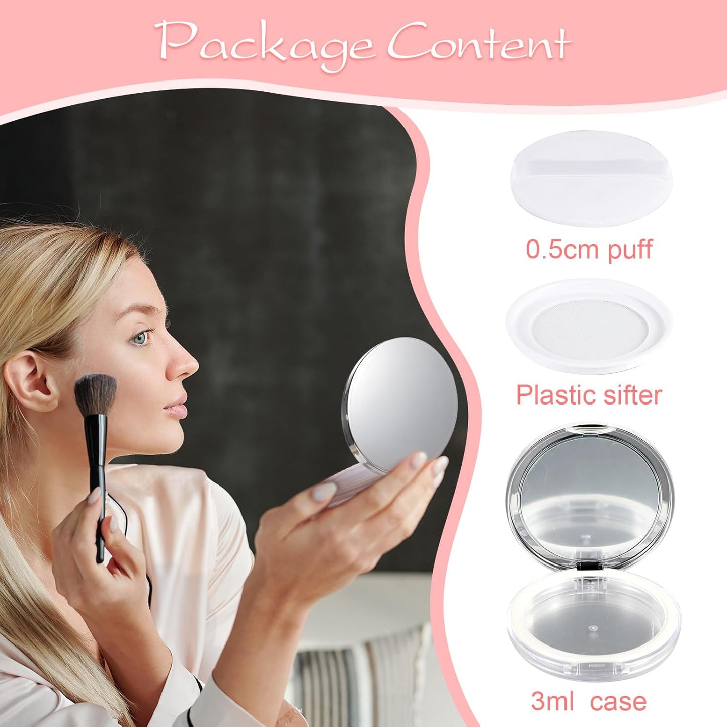 2Pcs Loose Powder Container with Puff 0.17 oz Refillable Empty Powder Compact with Mirror, Portable Empty Makeup Powder Container Loose Powder Compact Case