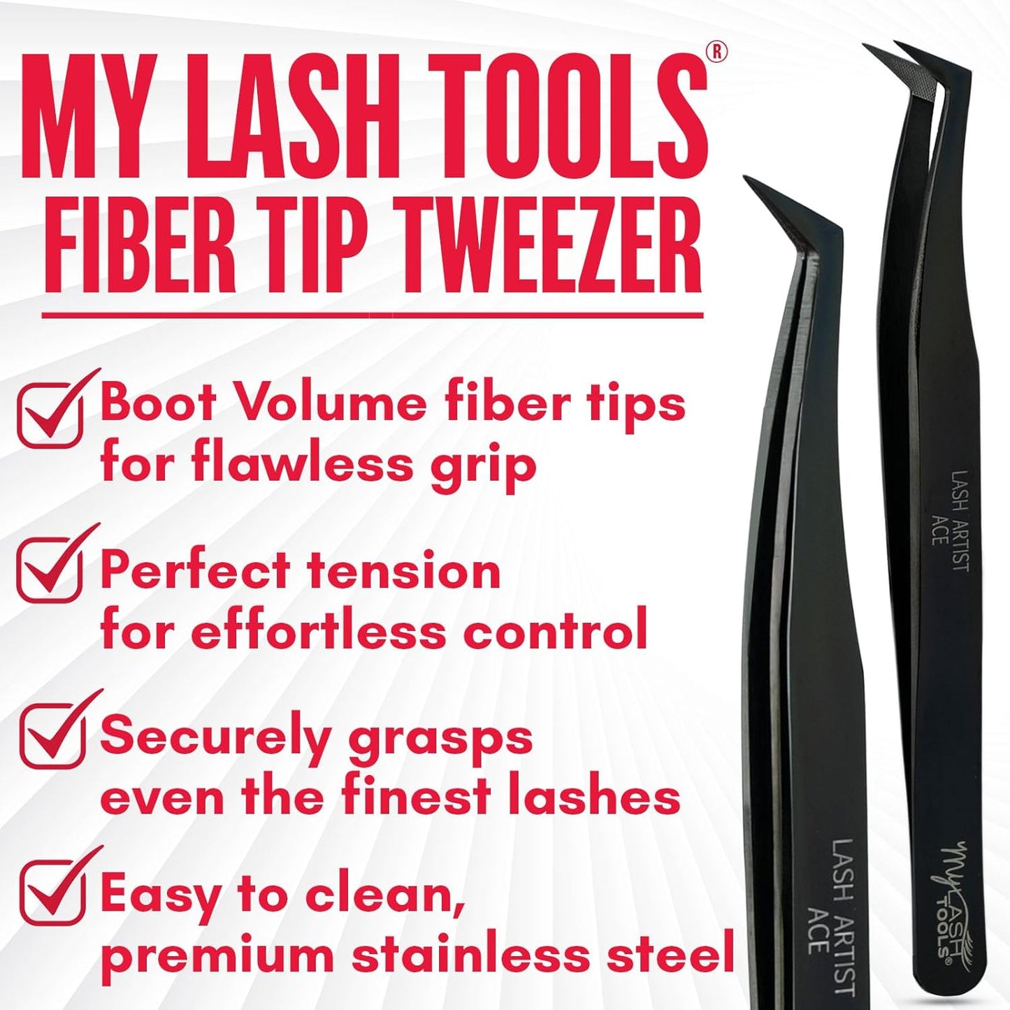 Mega Boot Volume Fiber Tip Lash Tweezer – LASH ARTIST ACE, Professional Eyelash Extension Tweezers, Precision Fan Making, Plain Grip (Black)