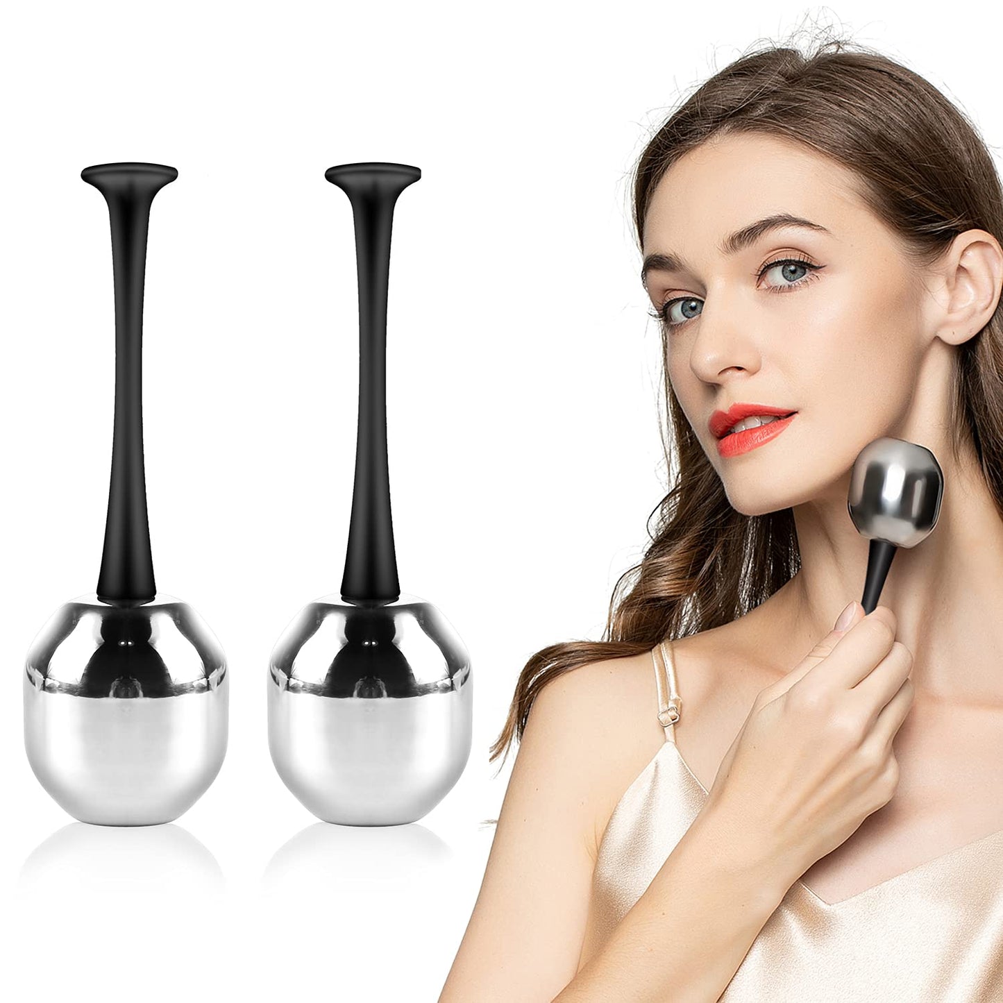 Ice Globes Facial Skin Care Tools for Women Cryo Sticks for Face Eyes, Stainless Steel Face Beauty Cryo Globes for Girls Ladies, Esthetician Supplies Cooling Spa Globes Cold Roller with Storage Case