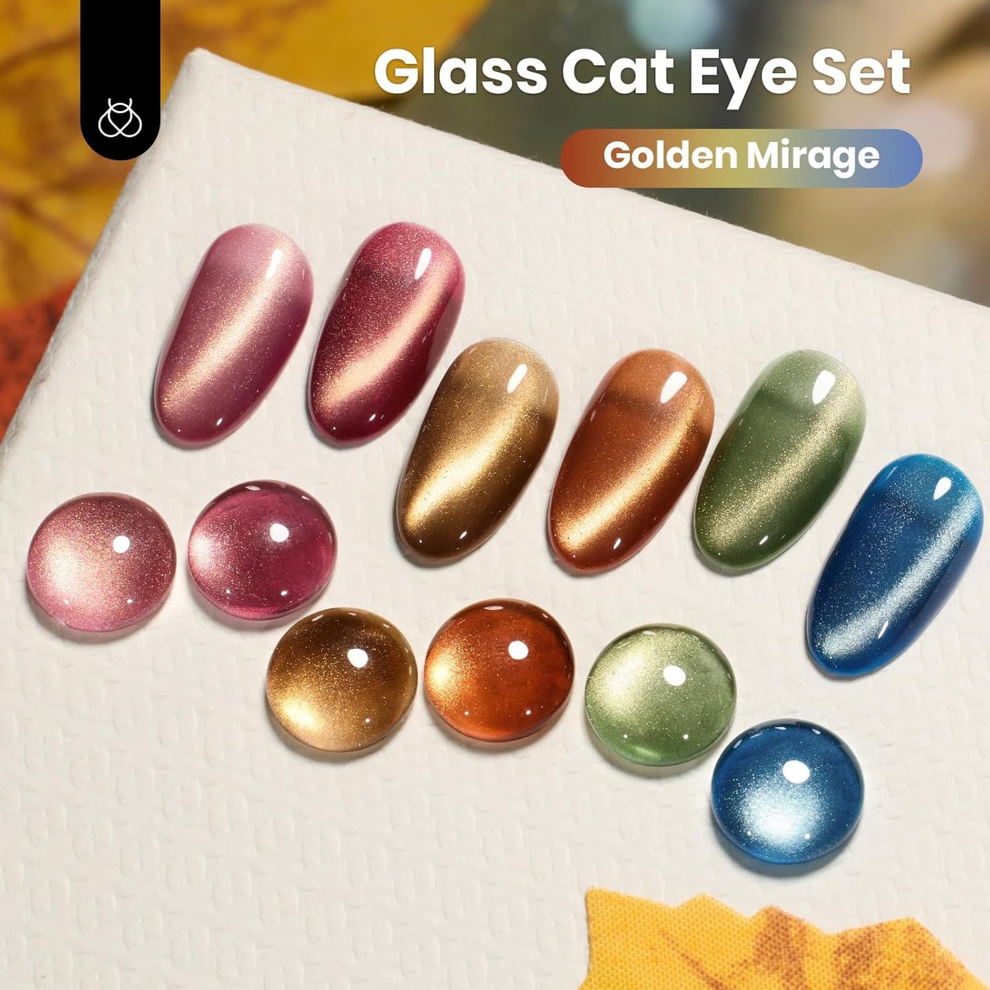 beetles Gel Polish Golden Mirage Cat Eye Gel Nail Polish Set - 6 Colors Pink Red Brown Green Blue Glitter Fall Gel Nail Kit, Magnetic Shine Soak Off UV Gel for Salon DIY Manicure Gift for Women