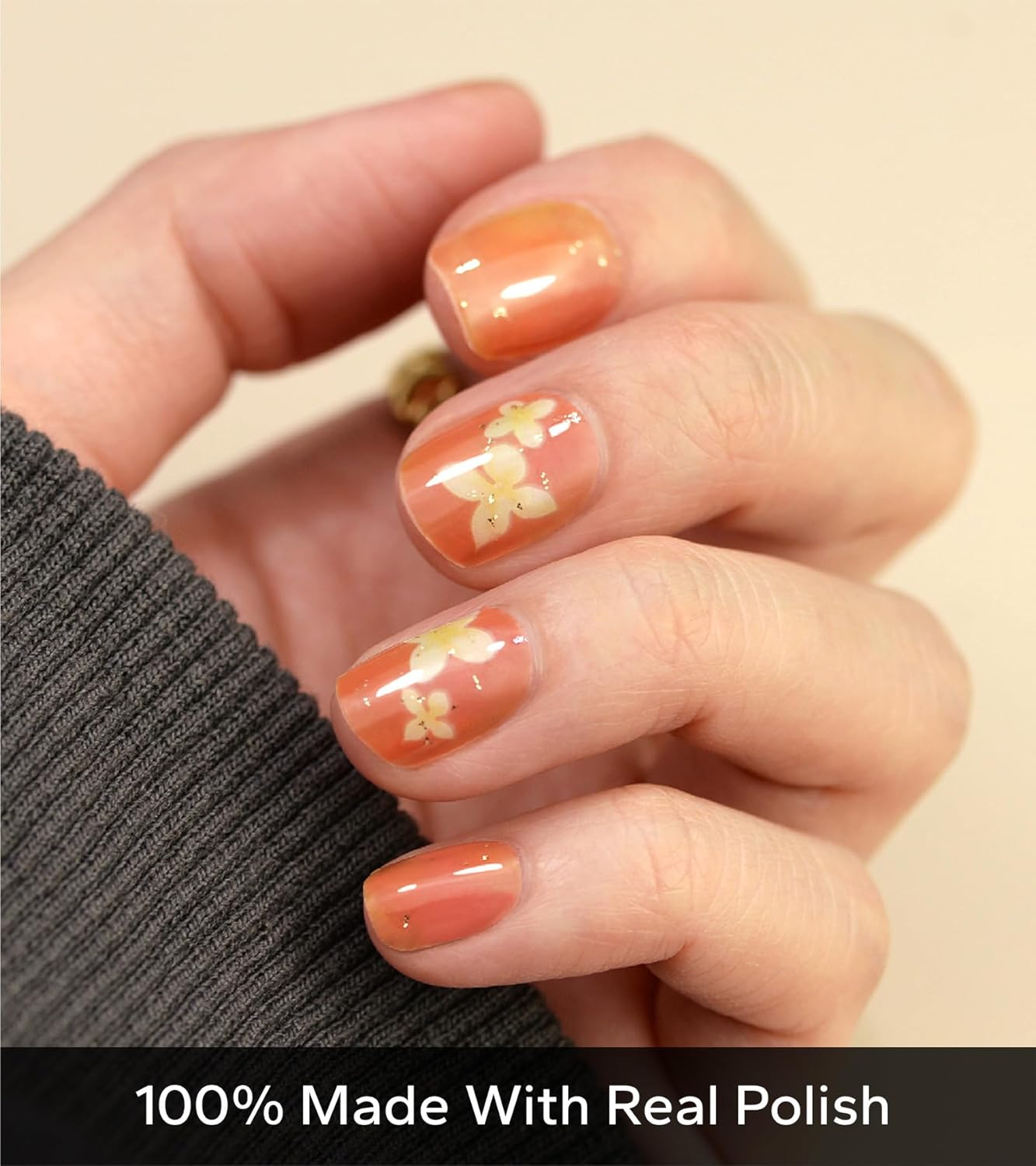 Nail Polish Strips, 20Pcs Salon Quality Gel Nail Stickers, Easy Long Lasting Wraps for Short Nails no UV Light Needed (Gradient White Flower)