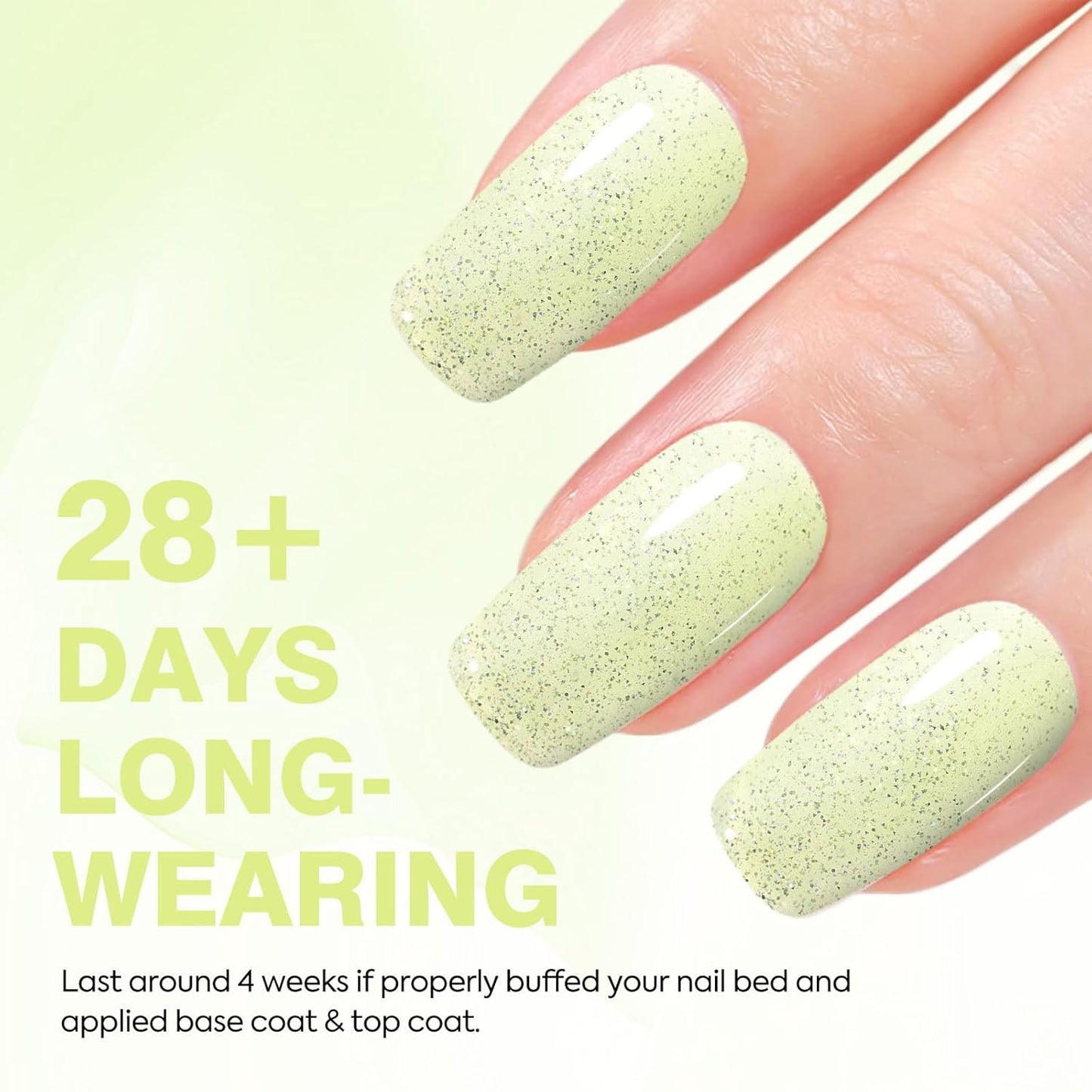 CANNI 1 Pcs Glitter Green Gel Nail Polish, Shimmer Sparkly Light Green Colors Gel Polish Soak Off Led Nail Art Gel Manicure Salon DIY