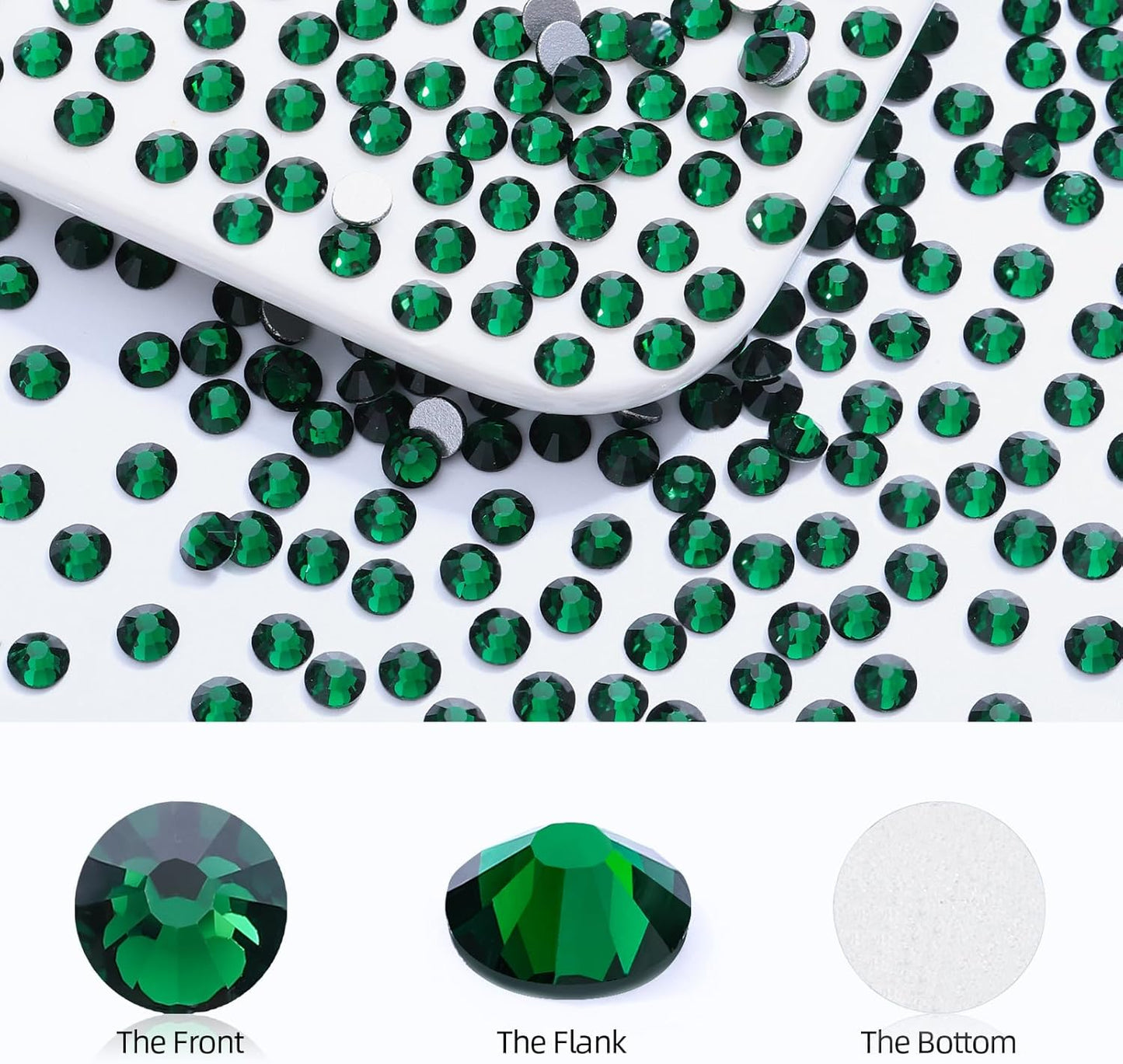 Malachite Green Flatback Rhinestones, Glass Rhinestones for Nail Art and Craft, Glue Fix, Loose Crystal Gemstones(Green, SS6, 1440pcs, 1.9-2.0mm)