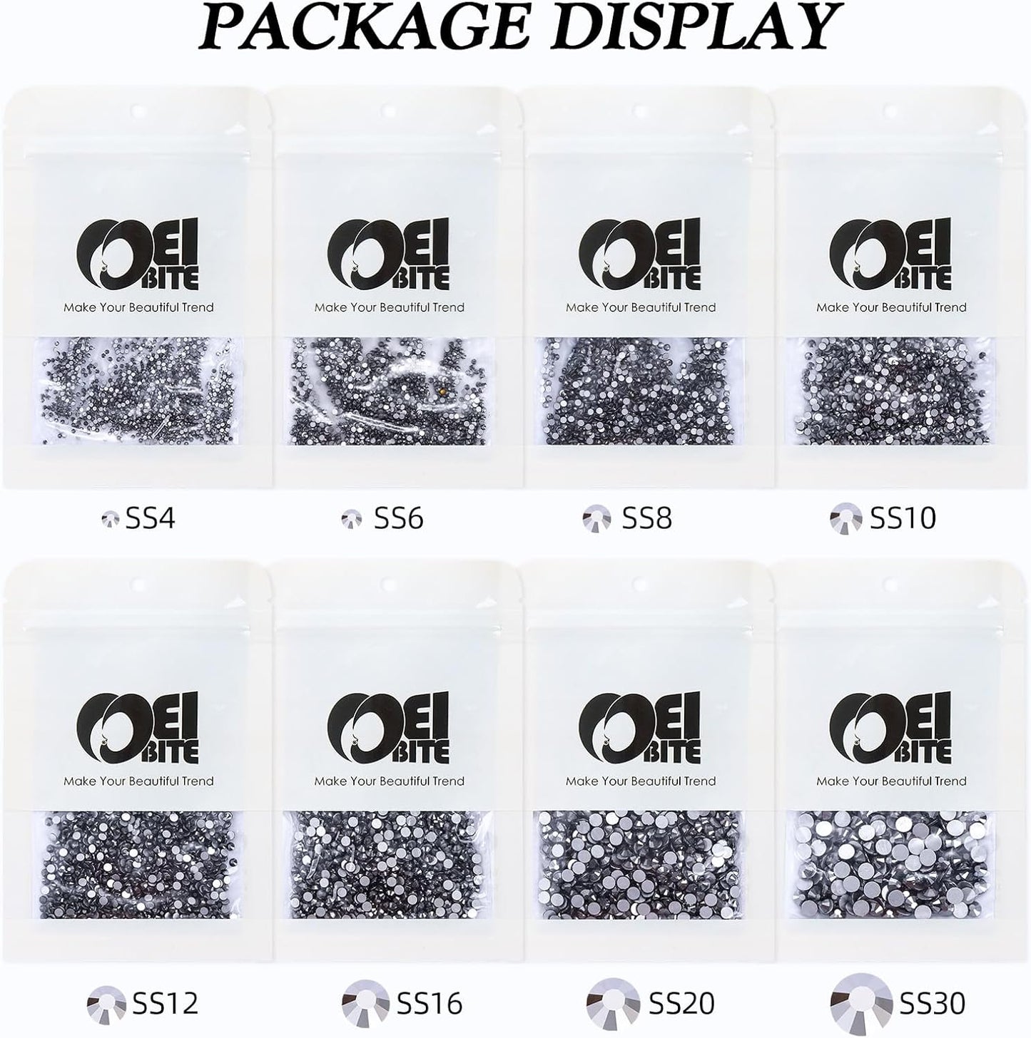 Black Hematite Flatback Rhinestones, Glass Rhinestones for Nail Art and Craft, Glue Fix, Loose Crystal Gemstones(Black Hematite, SS16, 1440pcs, 3.8-4.0mm)