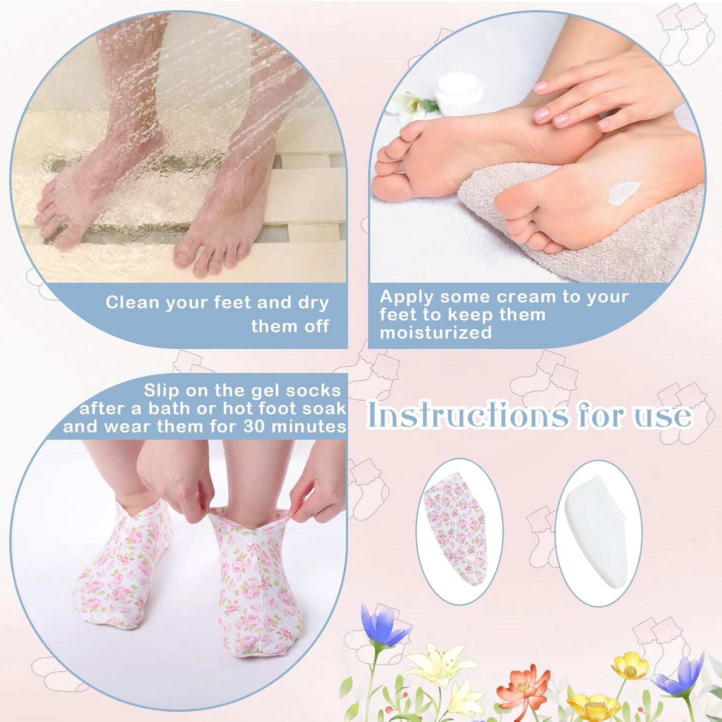 12 Pairs Moisturizing Socks Overnight for Dry Feet Cotton Spa Lotion Cotton Moisture Enhancing Cosmetic Moisturizing Socks for Women Men Foot Care Dry Cracked Feet(Beautiful,White)