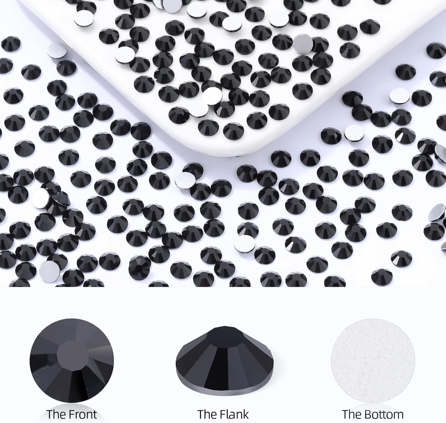 Black Flatback Rhinestones, Glass Rhinestones for Nail Art and Craft, Glue Fix, Loose Crystal Gemstones(Black, SS16, 1440pcs, 3.8-4.0mm)