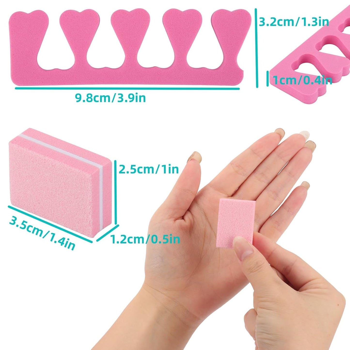 102pcs Toe Separators Set - Premium Pedicure Tool 52Pcs Super Soft Pedicure Toe Separator- 50Pcs Mini Nail Buffer Block File 80/100 Grit 2 Sided
