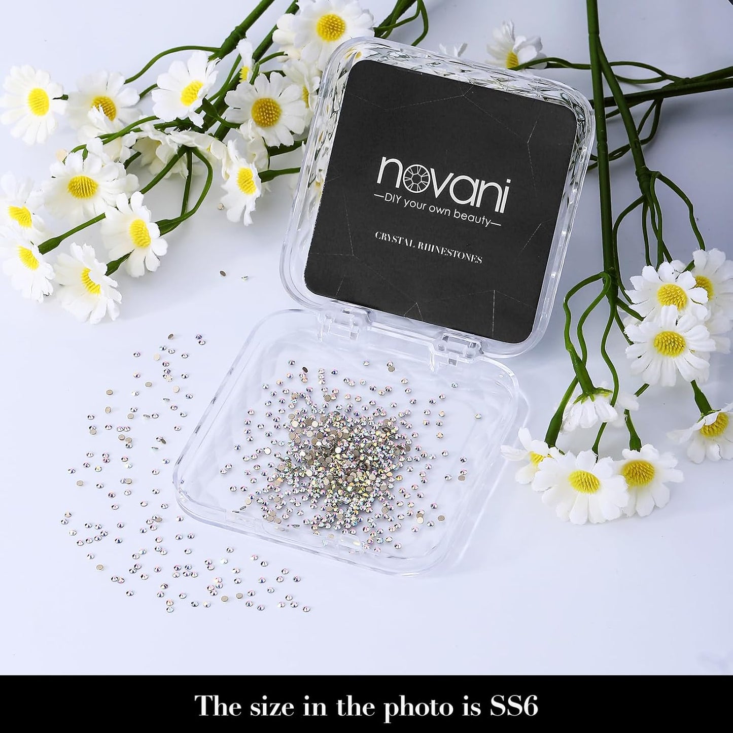 Novani 500pcs Crystal AB Rhinestones Flat Back Round Rhinestone Style 2088 Sparkly Crystal Gemstones for Nail Art and Crafting,SS6(1.9-2mm