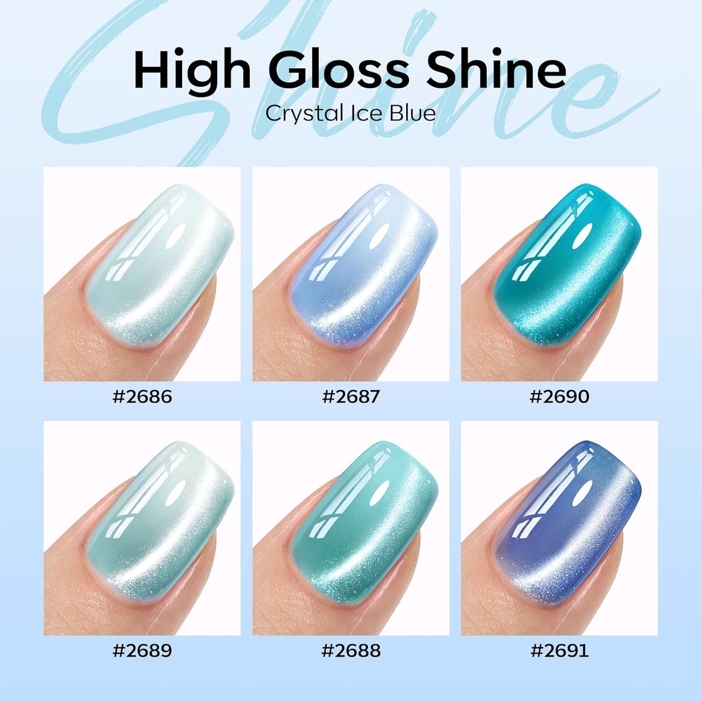 modelones Cat Eye Gel Nail Polish Set, 6 Colors Light Baby Blue Green 9D Cat Eye Glitter Gel Polish with Magnetic Stick Soak Off LED Manicure DIY Salon Gift Starter Kit