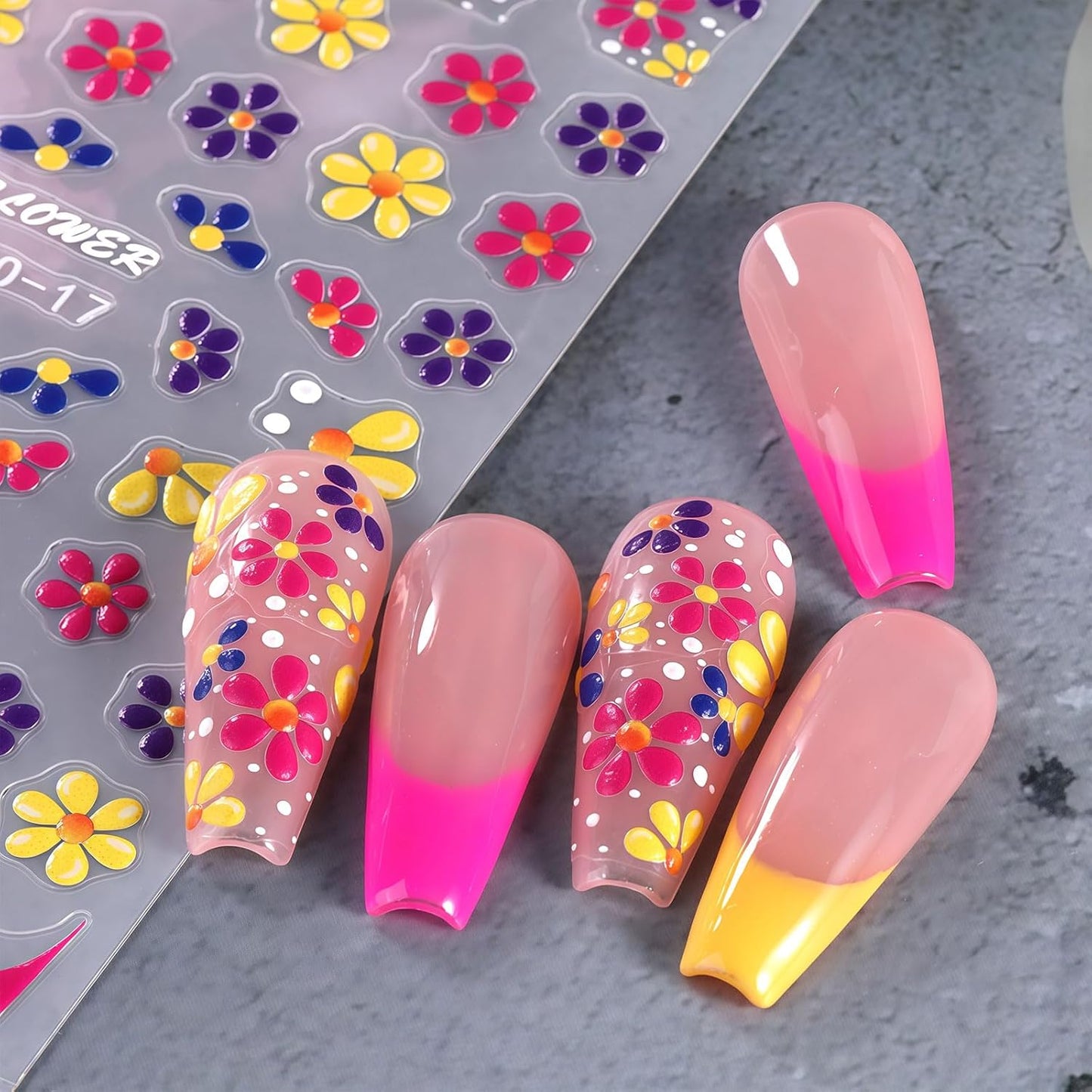 Flower Nail Art Stickers Decals, 4 Sheets 3D Self Adhesive Embossed Flower Nail Decals Nail Art Supplies Designs, Floral Nail Accessories for Women Girls