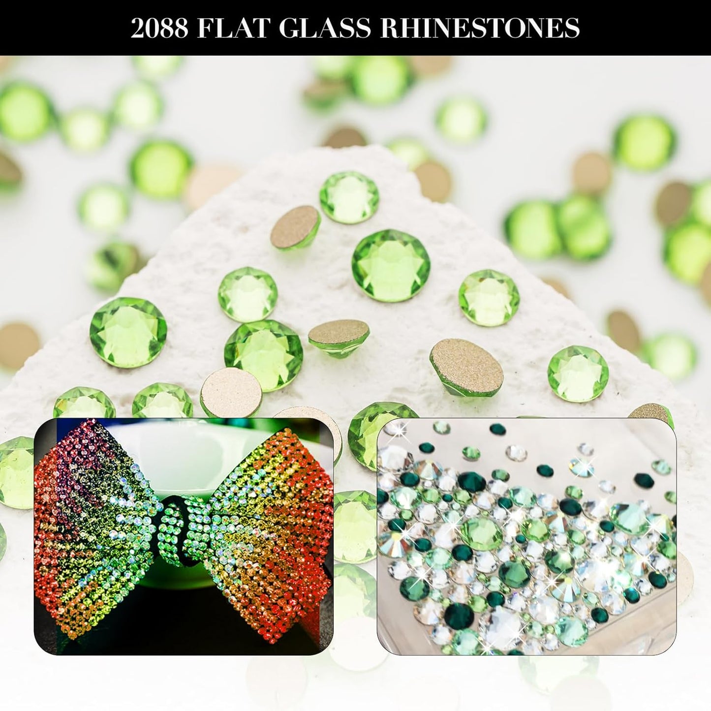Novani Light Green Rhinestones 1440pcs Flat Back Round Rhinestone Style 2088 Sparkly Crystal Gemstones for Nail Art and Crafting SS16,3.8-4.0mm