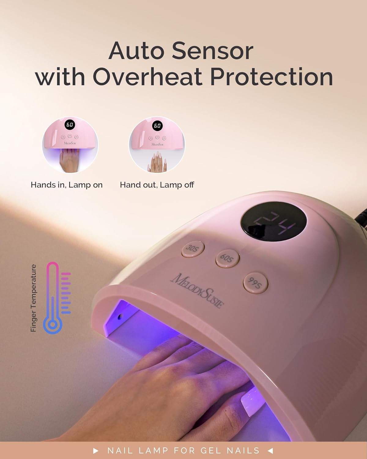 MelodySusie UV Nail Lamp, Plus30F UV Light for Gel Nails LED Nail Dryer with 3 Timer, Smart Sensor, LCD Display Fast Curing Gel Nail Polish Nail Art Tools Manicure Accessories-Pink