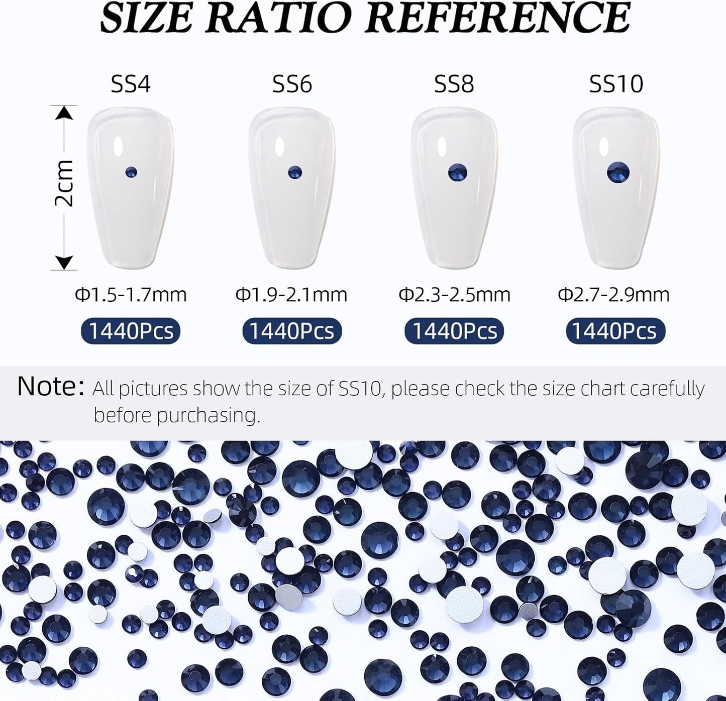 Montana Flatback Rhinestones, Glass Rhinestones for Nail Art and Craft, Glue Fix, Loose Crystal Gemstones(Montana, SS8, 1440pcs, 2.3-2.5mm)