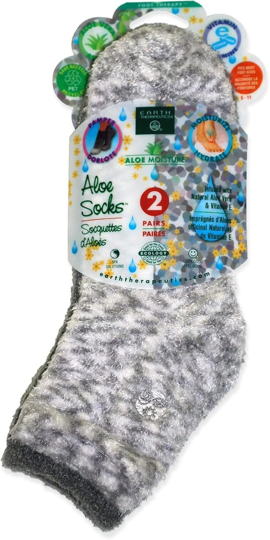 Earth Therapeutics Aloe Socks – Infused w/Aloe Vera & Vitamin E – Helps Dry Feet, Cracked Heels, Calluses – Use with Lotion – Grey/Confetti (2 Pairs)